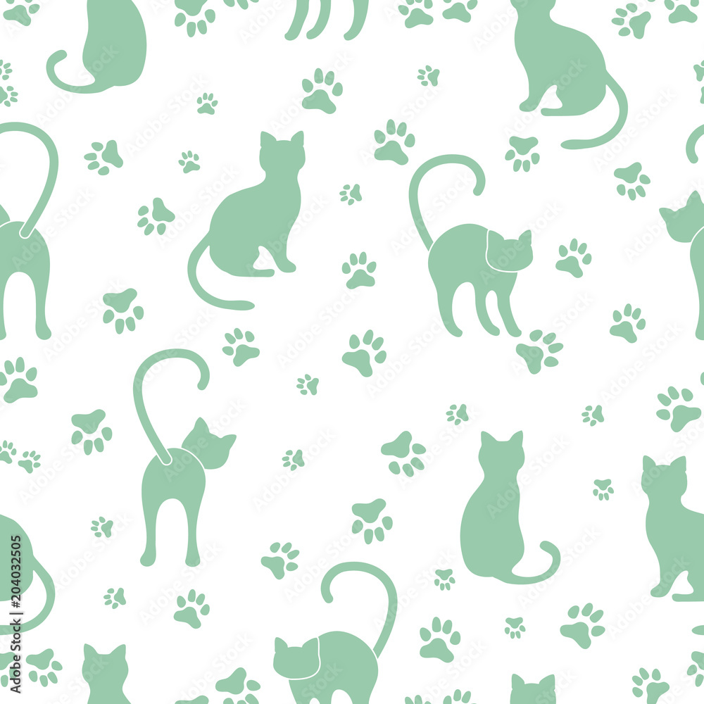 Seamless pattern with cats and traces.