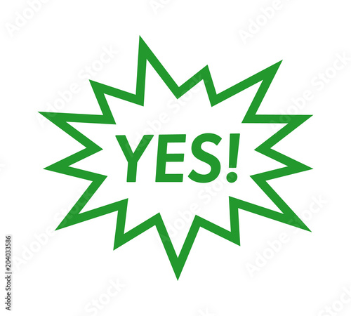 Green cartoon scream speech bubble / balloon with the word "YES" line art vector icon for comic apps and websites