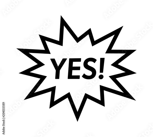 Cartoon scream speech bubble / balloon with the word "YES" line art vector icon for comic apps and websites