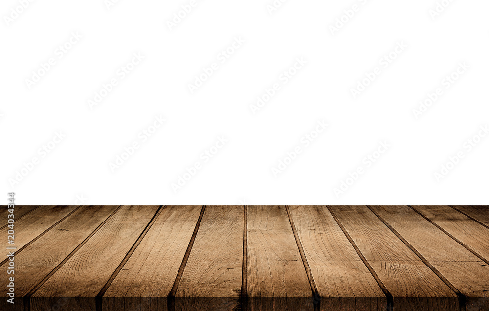 Wood table isolate on white background, wood floor - Can used for display or montage or mock up your products. Wood table isolate on white background, wood floor - Can used for display or montage or mock up your products.