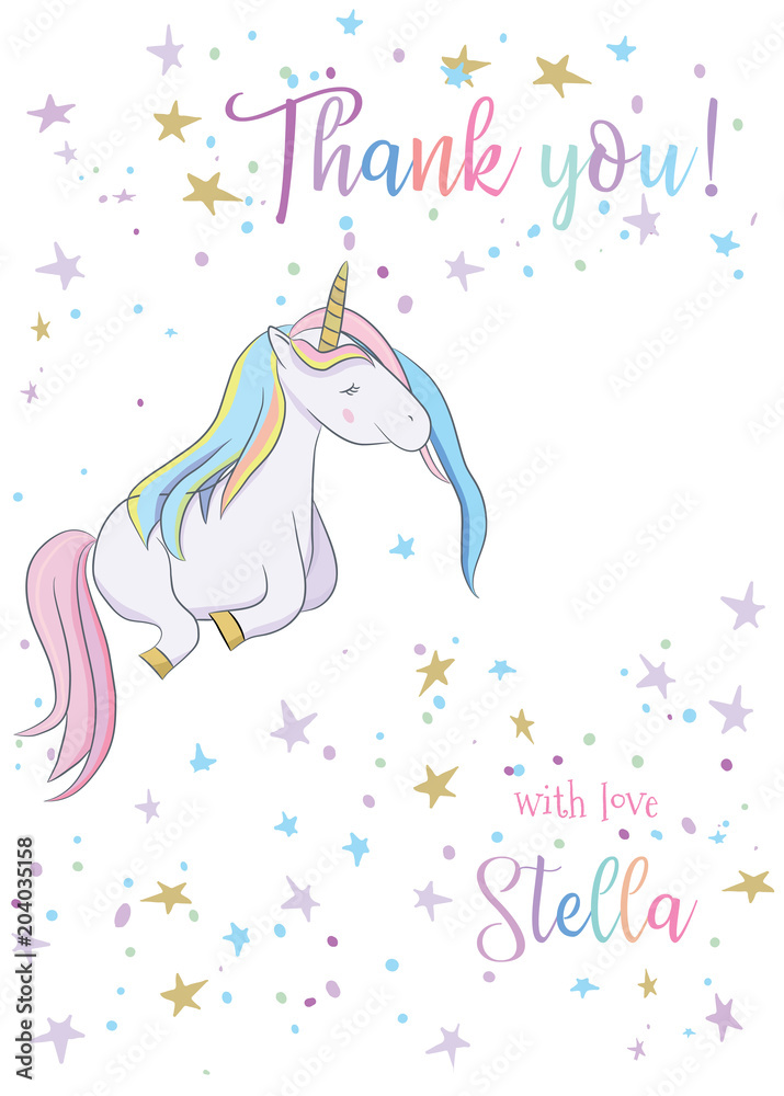 Obraz premium Illustration with cute mystic unicorn animal