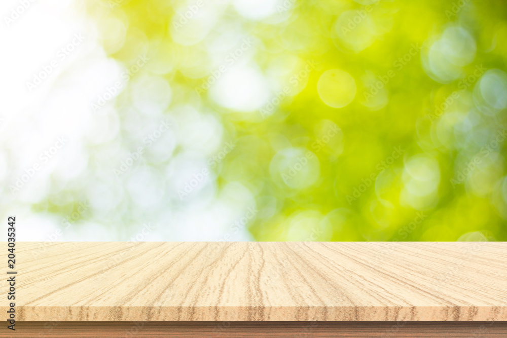 wood table on nature background