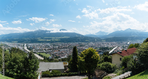 Panoramic high angle view of Innsbruck against mountains