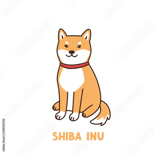 Cute kawaii dog of shiba inu breed with a red collar or bandana. It can be used for sticker, patch, phone case, poster, t-shirt, mug and other design.