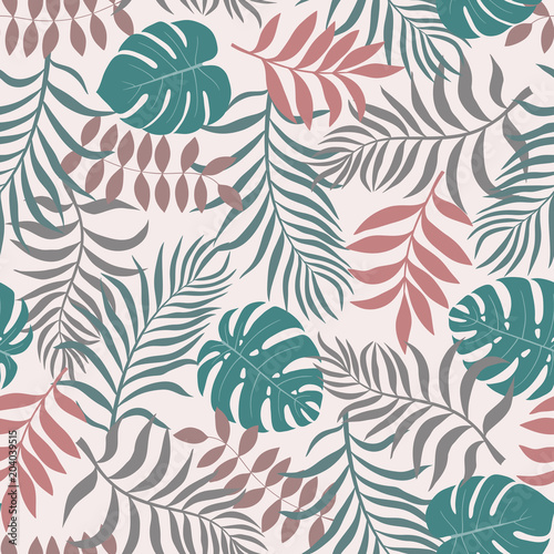 Tropical background with palm leaves. Seamless floral pattern. Summer vector illustration