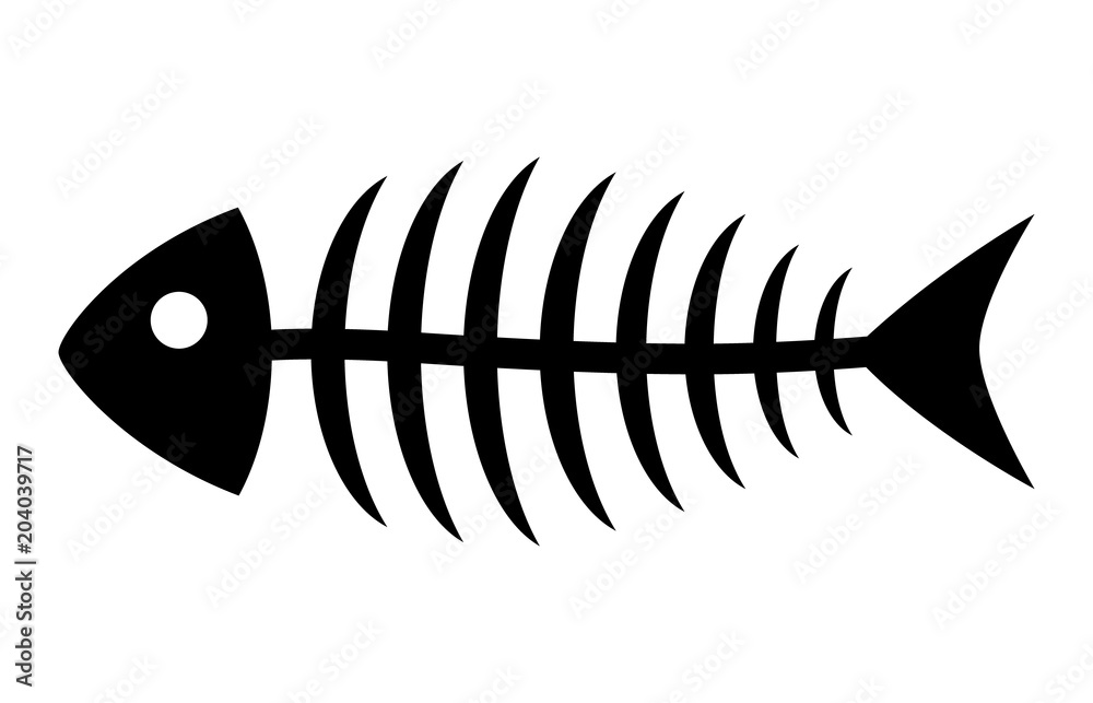 Fototapeta premium Fish bone or fishbone skeleton flat vector icon for wildlife apps and websites
