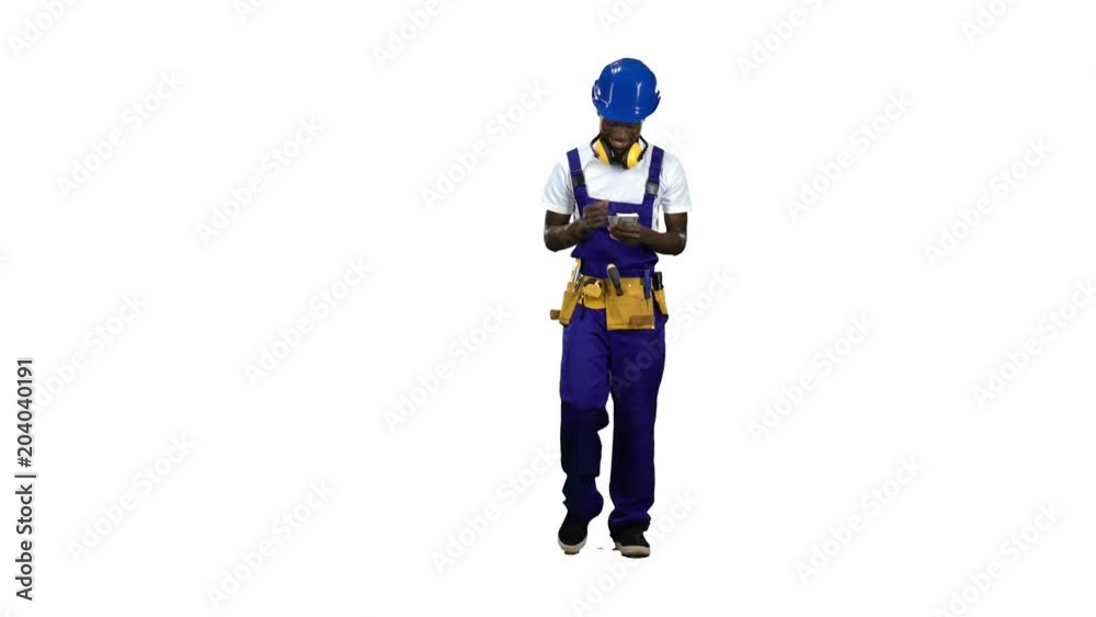 Builder of an African American finds money on the move. Alpha channel Builder of an African American finds money on the move. Alpha channel