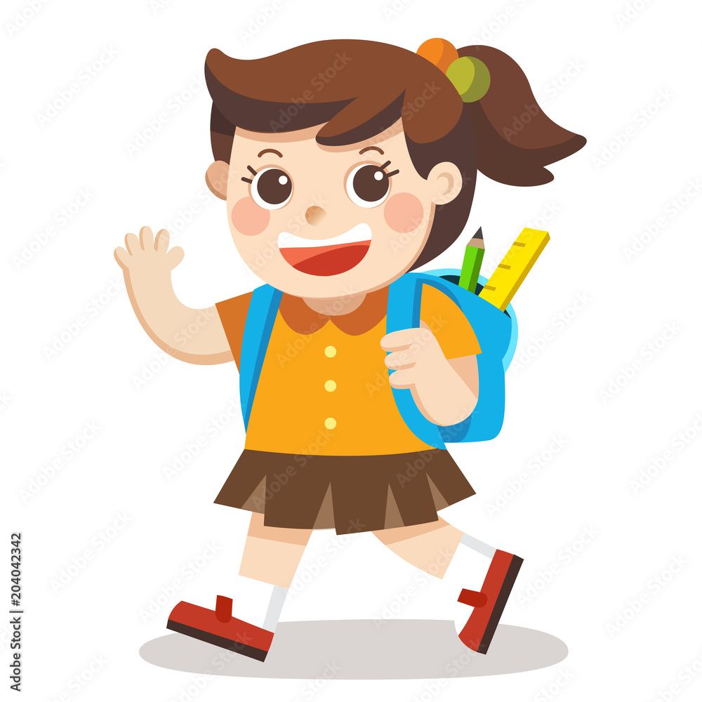 Girl packing her schoolbag illustration Stock Vector Image & Art
