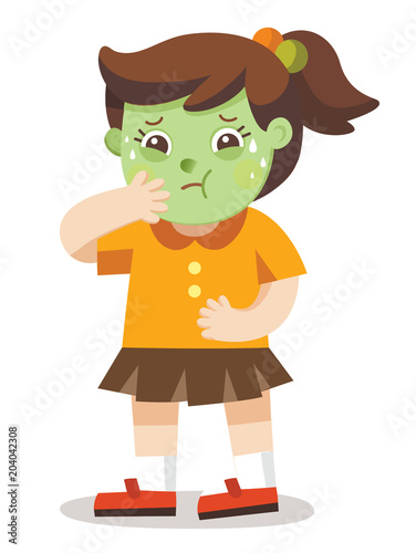 A Girl Vomiting. she has been sick. A Girl  Feeling Unwell Because Of The Sickness