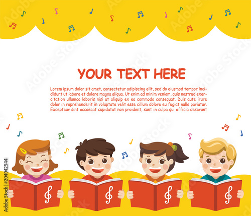 Music Scene. Choir girls and boys singing a song. Template for advertising brochure.