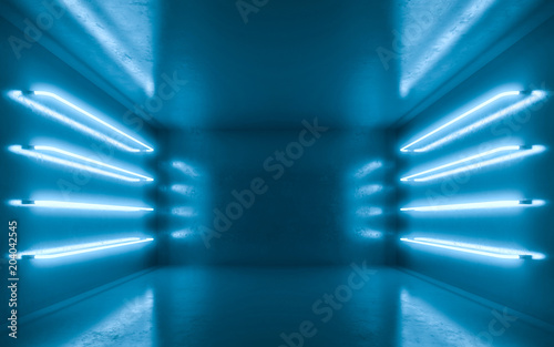 Abstract room interior for backgrtound with blue neon. 3d rendering