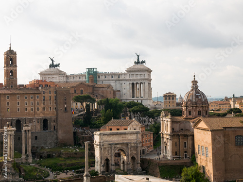 view on Palazzo Venezia from the Palatine Hill, ancient Rome Italy
