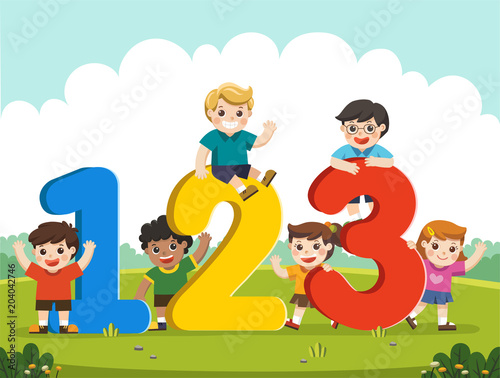 Happy kids with Numbers.