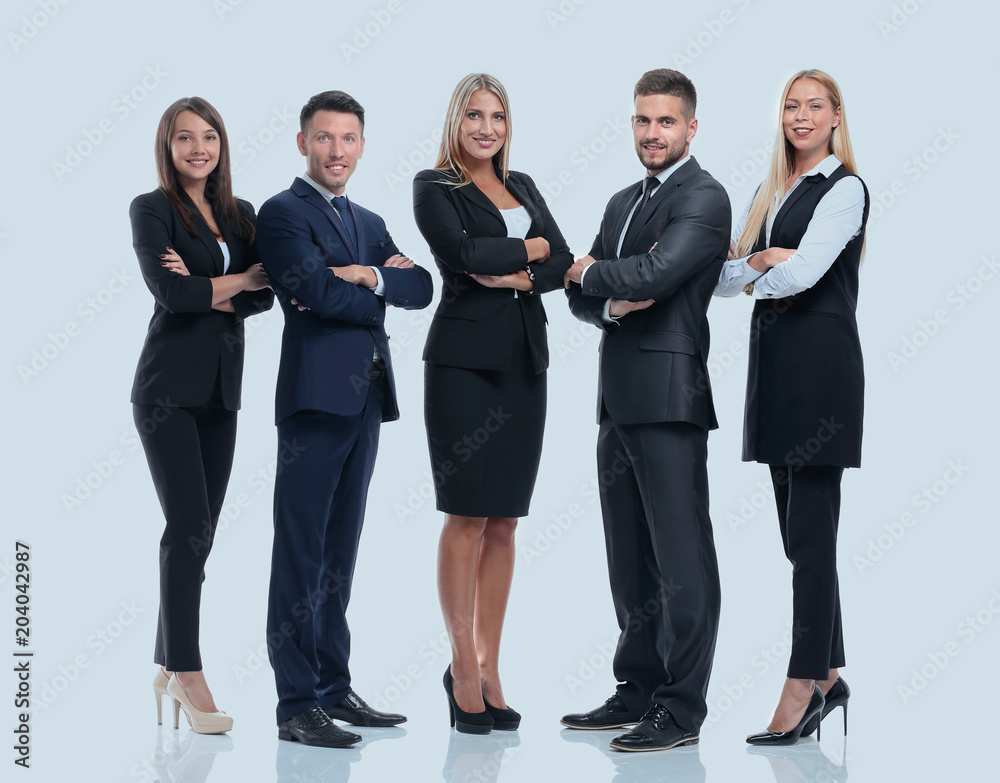 Obraz premium Full-length portrait of group of business people, isolated on white.