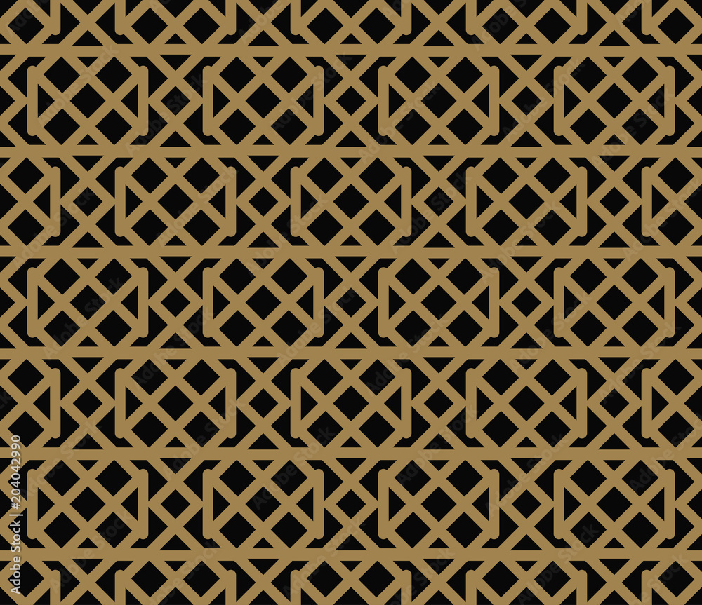 Seamless pattern with squares, black gold diagonal braided striped lines. Vector ornamental background. Futuristic vibrant design. Seamless pattern with squares, black gold diagonal braided striped lines. Vector ornamental background. Futuristic vibrant design.