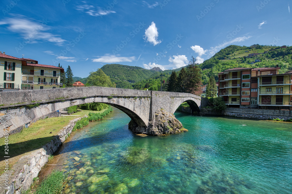 Old bridge on the Brembo river of San Pellegrino Terme Bergamo