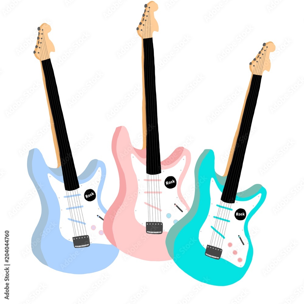 Illustrazione Stock パステルカラーのギター 白背景の可愛いイラスト Adobe Stock