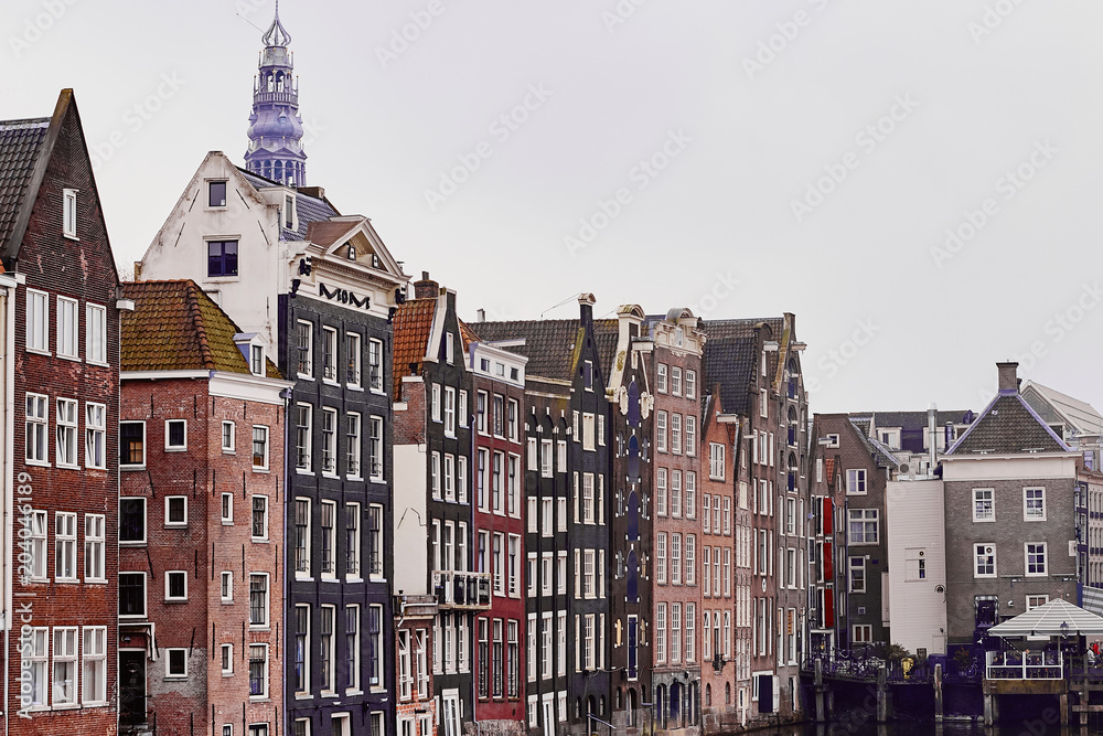 Typical dutch architecture and canals in Amsterdam, Holland, Netherlands