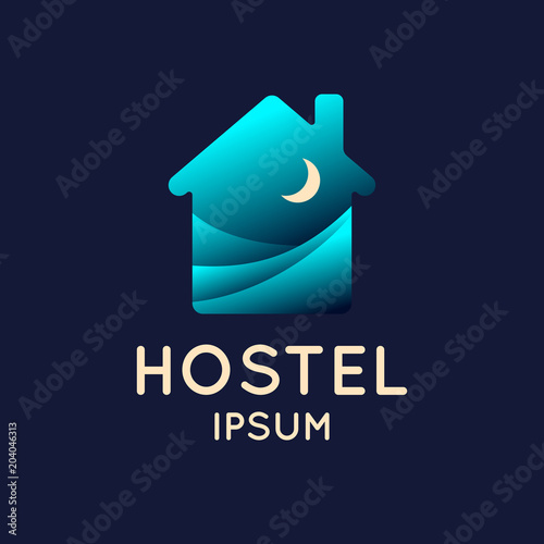 Modern conceptual vector logo of the Hostel. Illustration in a minimalist cartoon style.