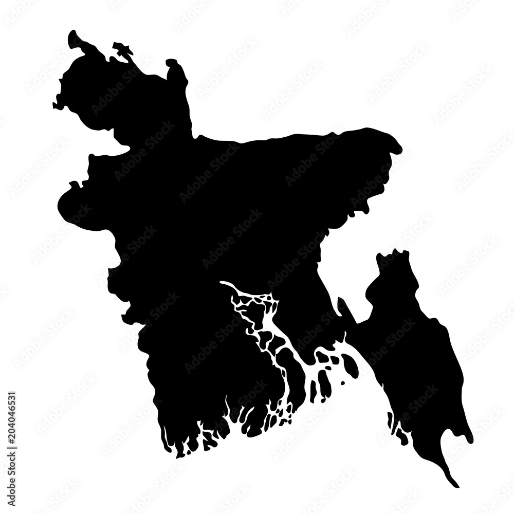 black silhouette country borders map of Bangladesh on white background ...