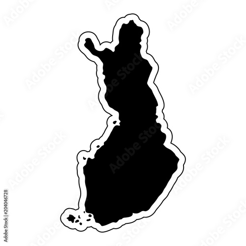 Black silhouette of the country Finland with the contour line. Effect of stickers, tag and label. Vector illustration.