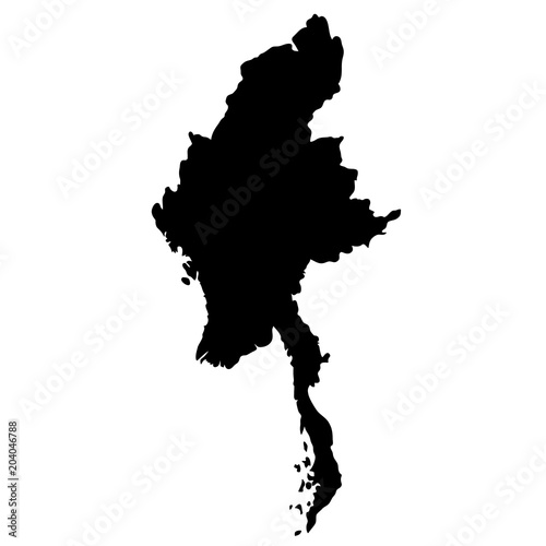 Fototapeta black silhouette country borders map of Myanmar on white background
