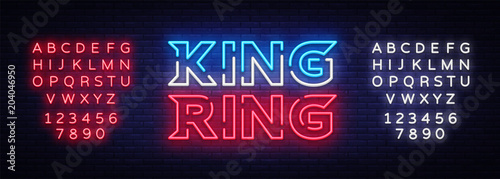 Fight Club neon sign vector. King of the Ring neon symbol logo, design element on night battles, light banner, night neon advertisement. Editing text neon sign