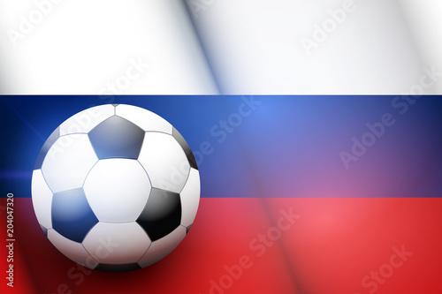 Poster of Football ball on Russia Flag Backgound. Football and Soccer Games. Sport equipment and teams. Vector Illustration