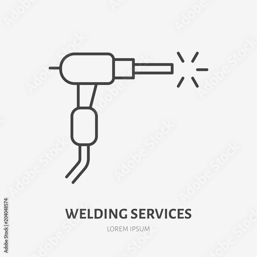 Welding flat line icon. Metal works sign. Thin linear logo for stainless steel fabrication, welder services.