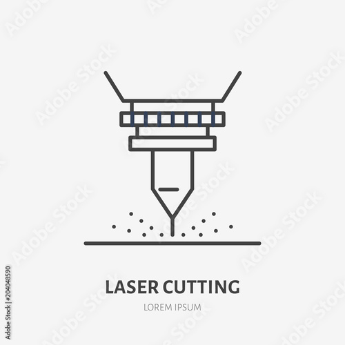 Laser cutting flat line icon. Metal works tool sign. Thin linear logo for stainless steel fabrication, figured carving services.