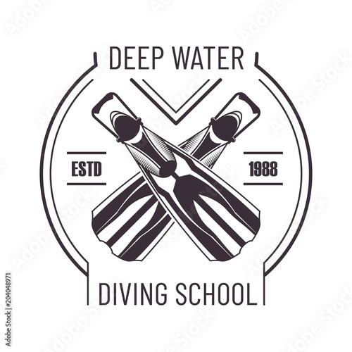 Deep water diving school isolated monochrome promo logo