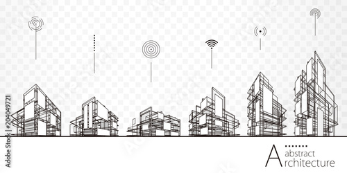 Architecture abstract building perspective lines, modern urban architecture abstract background.