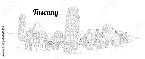 Pisa city panoramic vector hand drawing artwork
