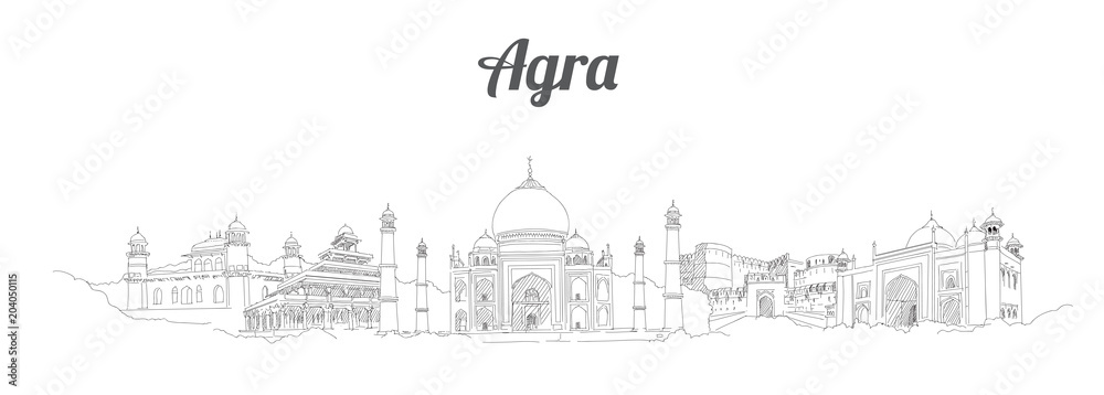 AGRA city panoramic vector hand drawing artwork