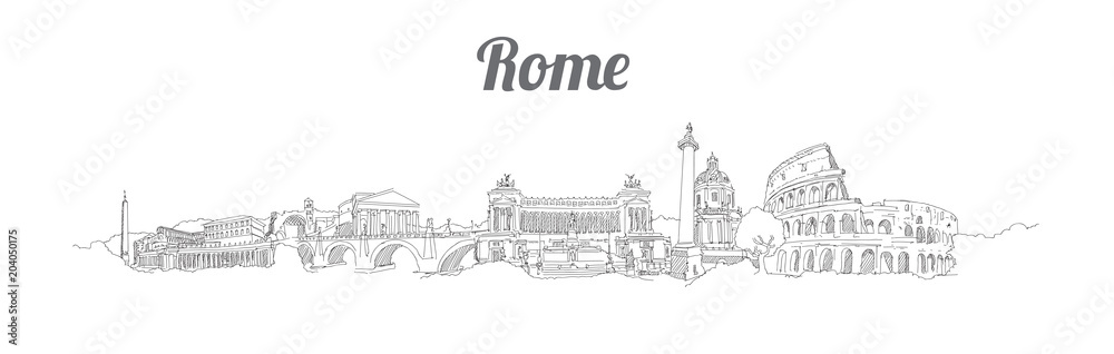 ROME city panoramic vector hand drawing artwork
