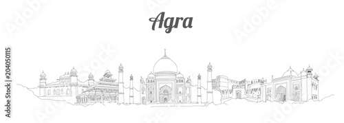 AGRA city panoramic vector hand drawing artwork photo