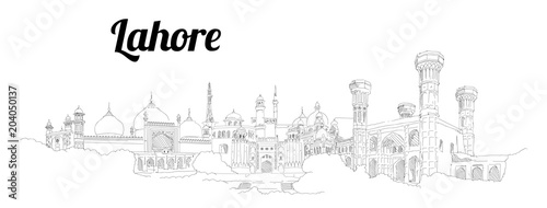 LAHORE city hand drawing panoramic sketch illustration photo