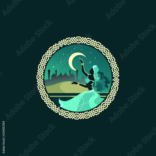 arabian night princess logo icon vector
