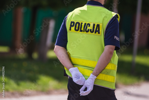 Polish policeman in reflective vest