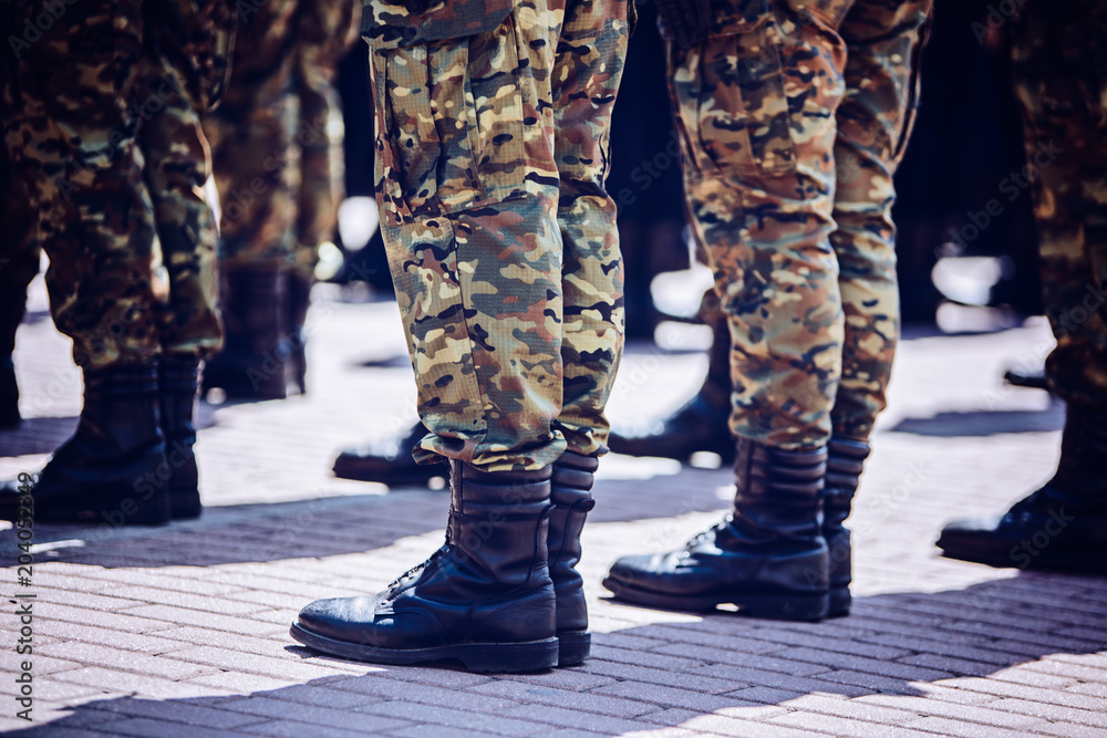 Soldiers in masking camouflage uniforms on parade Soldiers in masking camouflage uniforms on parade