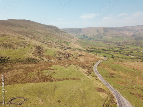 Countryside Road Hills Above Drone Aerial View Landscape Edale Peak district 