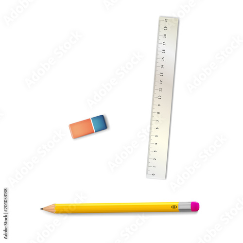 ruler, eraser and pencil. Vector illustration