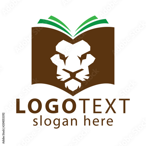 Fototapeta Naklejka Na Ścianę i Meble -  Lion Head book Logo Vector Template. lion education logo