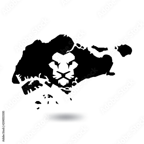 Fototapeta Naklejka Na Ścianę i Meble -  Singapore map with lion head logo icon