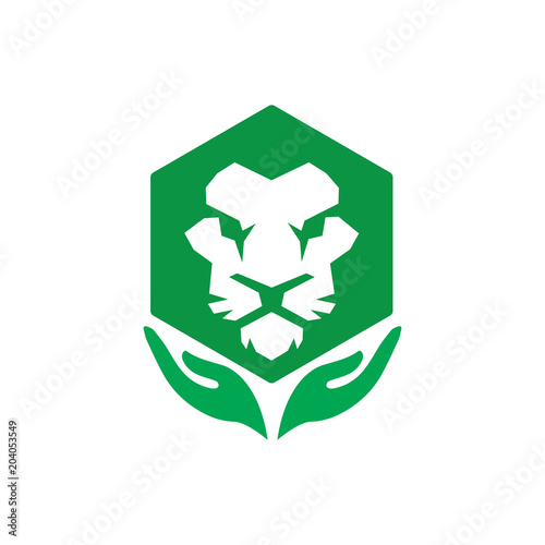 Fototapeta Naklejka Na Ścianę i Meble -  Lion Head care Logo Vector Template