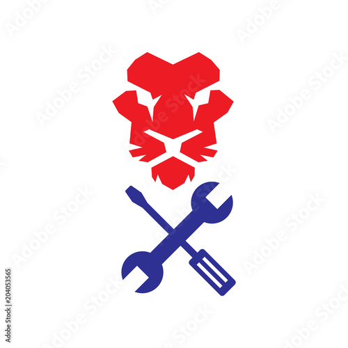 Fototapeta Naklejka Na Ścianę i Meble -  Lion Head repair Logo Vector Template