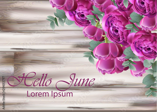 Wedding Invitation Peonies bouquet Vector. Vintage floral decor violet colors