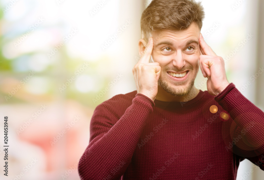 Handsome young man doubt expression, confuse and wonder concept, uncertain future Handsome young man doubt expression, confuse and wonder concept, uncertain future
