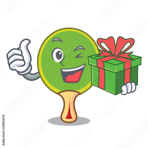 With gift ping pong racket mascot cartoon