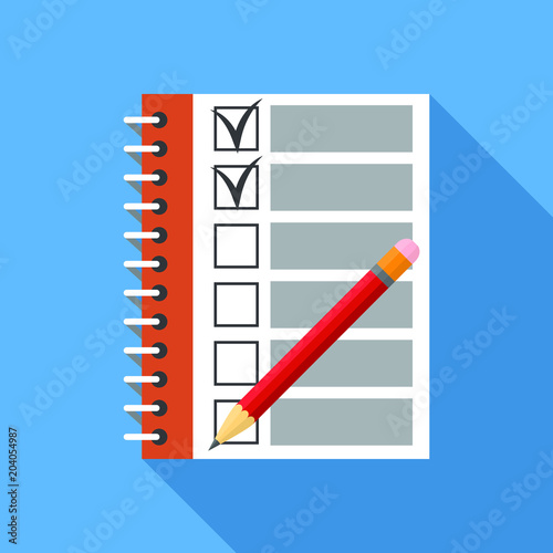 Checklist and pencil flat icon, vector